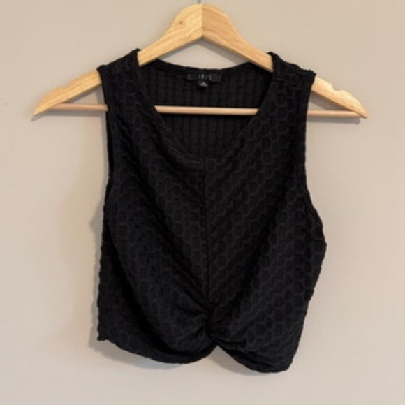 Textured Black Twist Front Cropped Top Women's Size M Neutral Basic - Picture 1 of 4